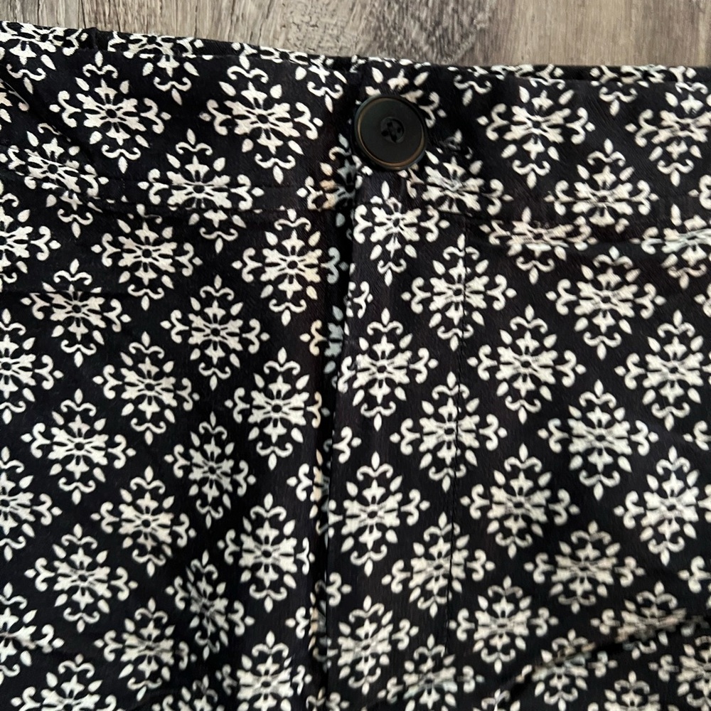 Anthropologie Black & White Patterned Boot-Cut Pants with Colorful Hem - Picture 7 of 9